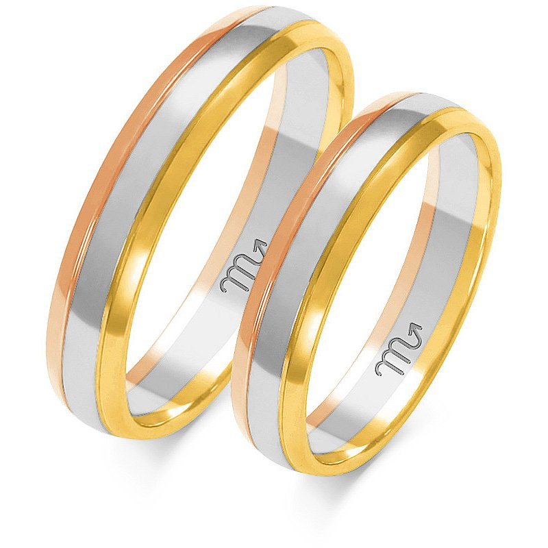 Obrączki ślubne półokrągłe 4mm z dwukolorowego złota żółtego i białego próba 585