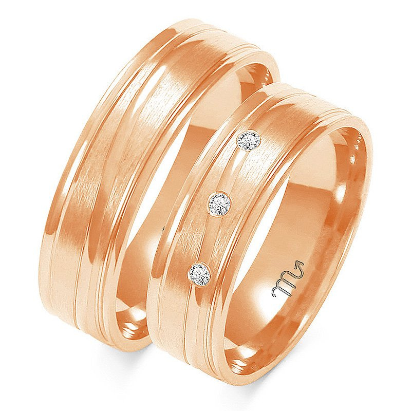 Obrączki ślubne płaskie 6mm z linią i kamieniami dwukolorowe białe i żółte złoto próba 585