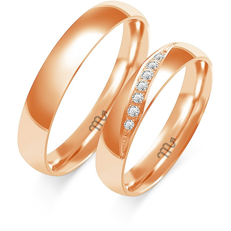 Obrączki ślubne półokrągłe 4mm z kamieniami żółte złoto 585