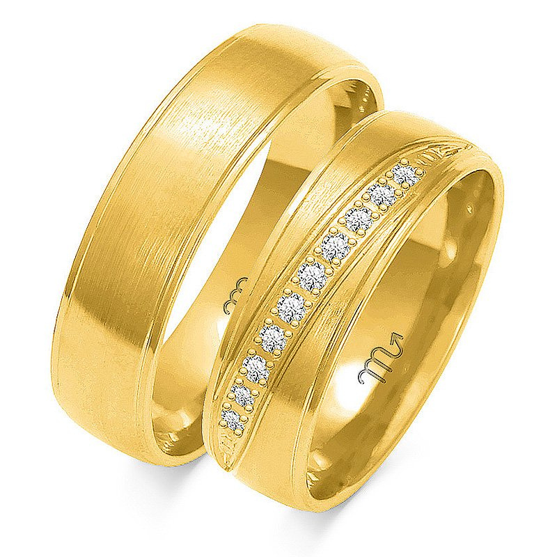 Obrączki ślubne półokrągłe 6mm z kamieniami dwukolorowe z żółtym i białym złotem próba 585