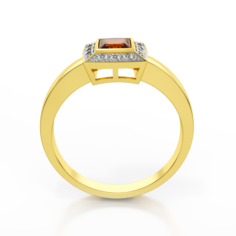 Złoty pierścionek z granatem i brylantami