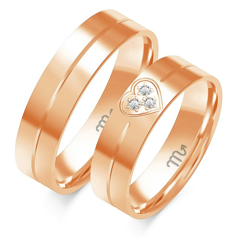 Obrączki ślubne płaskie z motywem serca 5,5mm dwukolorowe z żółtym i białym złotem próba 585