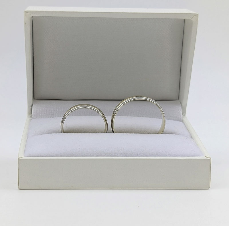 Obrączki ślubne półokrągłe z milgryfem 5mm dwukolorowe białe i żółte złoto próba 585