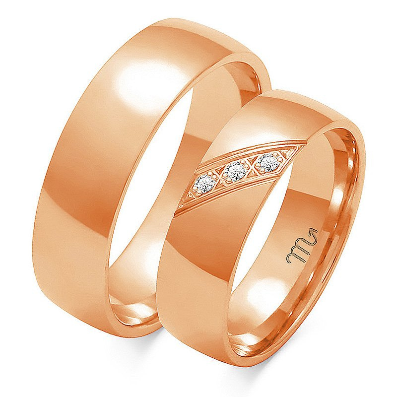 Obrączki ślubne z białego złota 6mm półokrągłe z kamieniami próba 585