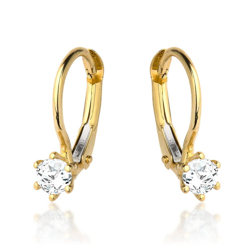 Kolczyki złote centralna biała cyrkonia na francuskim zapięciu