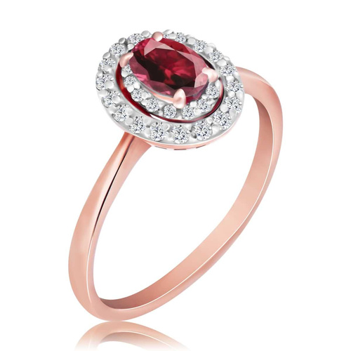 Różowy pierścionek z rubinem i diamentami 