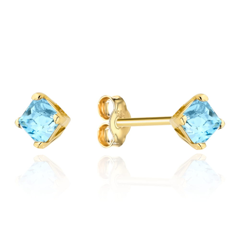 Kolczyki złote z kolekcji "COLORFUL STONE" - topaz kwadrat na sztyfcie