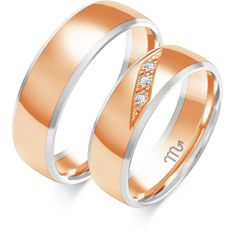 Obrączki ślubne fazowane 6mm z kamieniami złoto próba 585