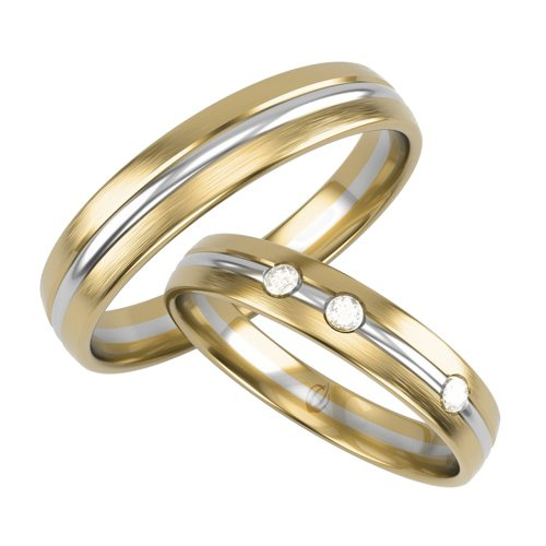 Obrączki ślubne półokrągłe z kamieniami 4mm dwukolorowe złoto żółte i białe próba 585