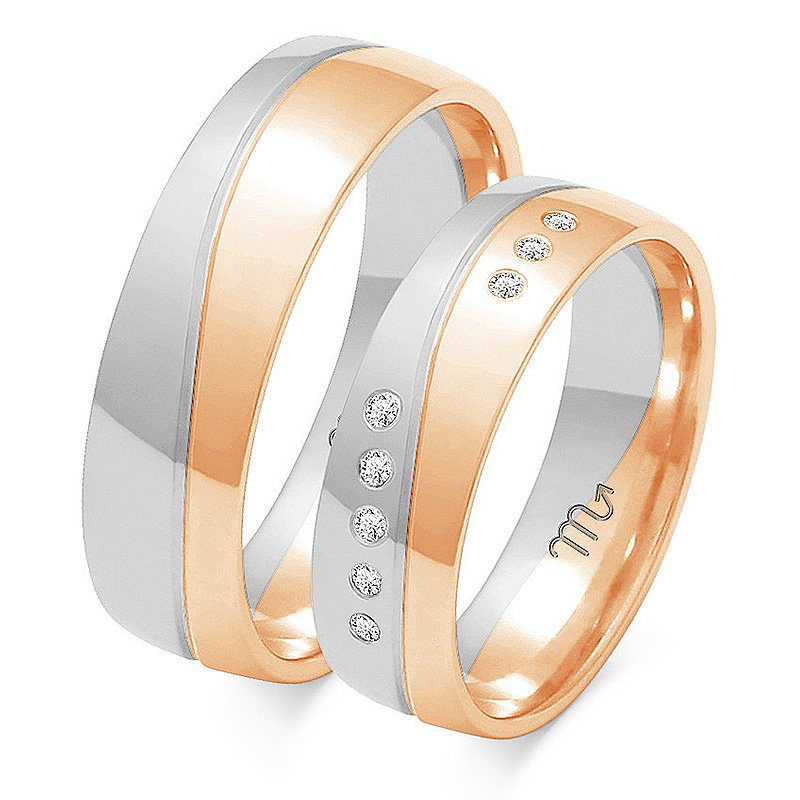 Obrączki ślubne półokrągłe 5,5mm z falą dwukolorowe z żółtym i białym złotem próba 585