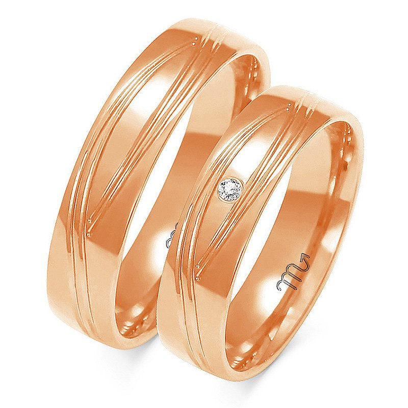 Obrączki ślubne z wzorem i kamieniem 5mm próba 585