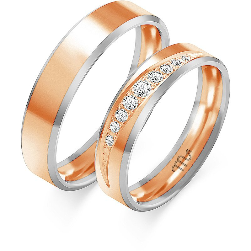 Obrączki ślubne fazowane z kamieniami 5mm złoto próba 585