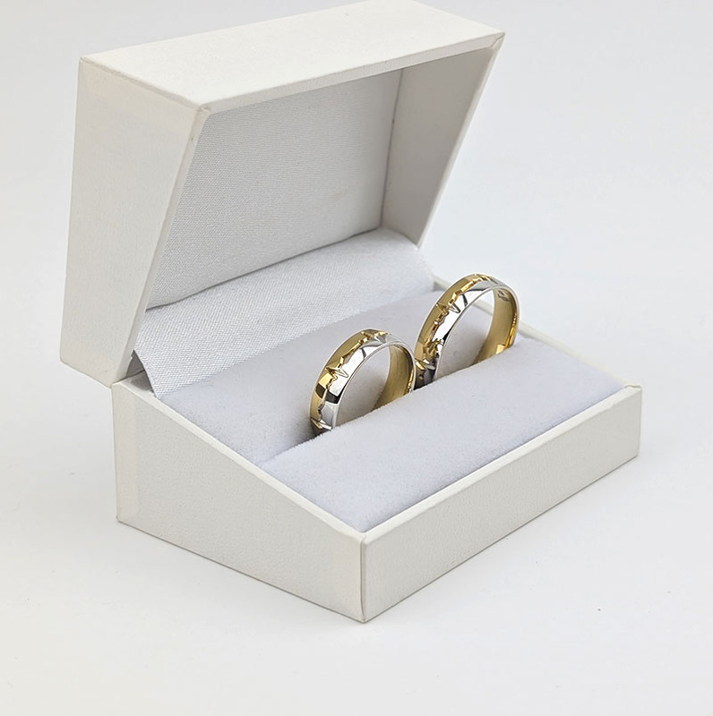 Obrączki ślubne półokrągłe 5mm z EKG dwukolorowe żółte i białe złoto próba 585