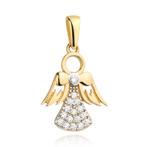 Zawieszka złota aniołek zdobiony cyrkoniami
