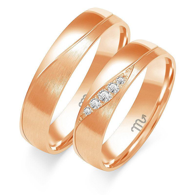 Obrączki ślubne półokrągłe 5mm z kamieniami dwukolorowe żółte i białe złoto próba 585