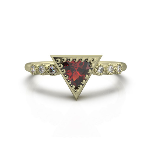 Złoty pierścionek z granatem i brylantami