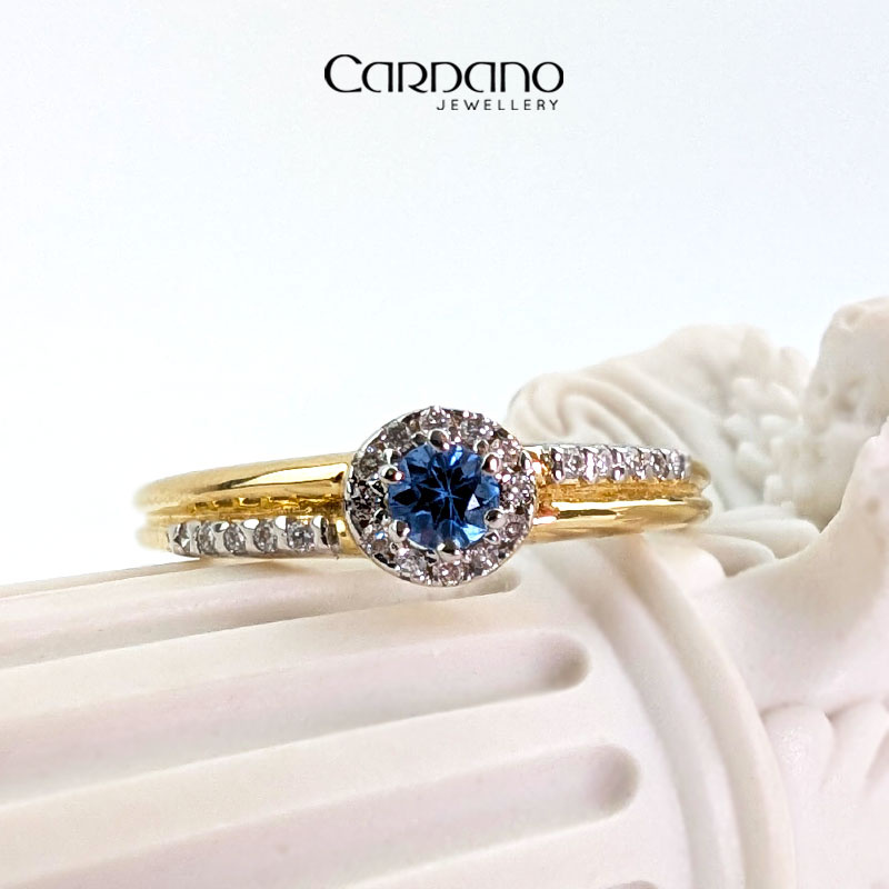 Pierścionek z szafirem i diamentami żółte złoto 585