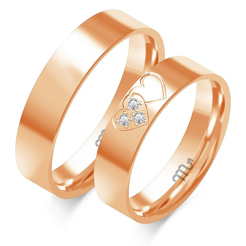 Obrączki ślubne płaskie z serduszkami 5mm żółte złoto 585