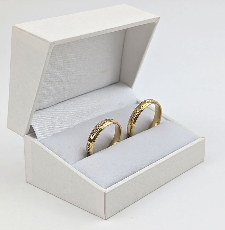 Obrączki ślubne półokrągłe ze wzorem 4mm próba 585