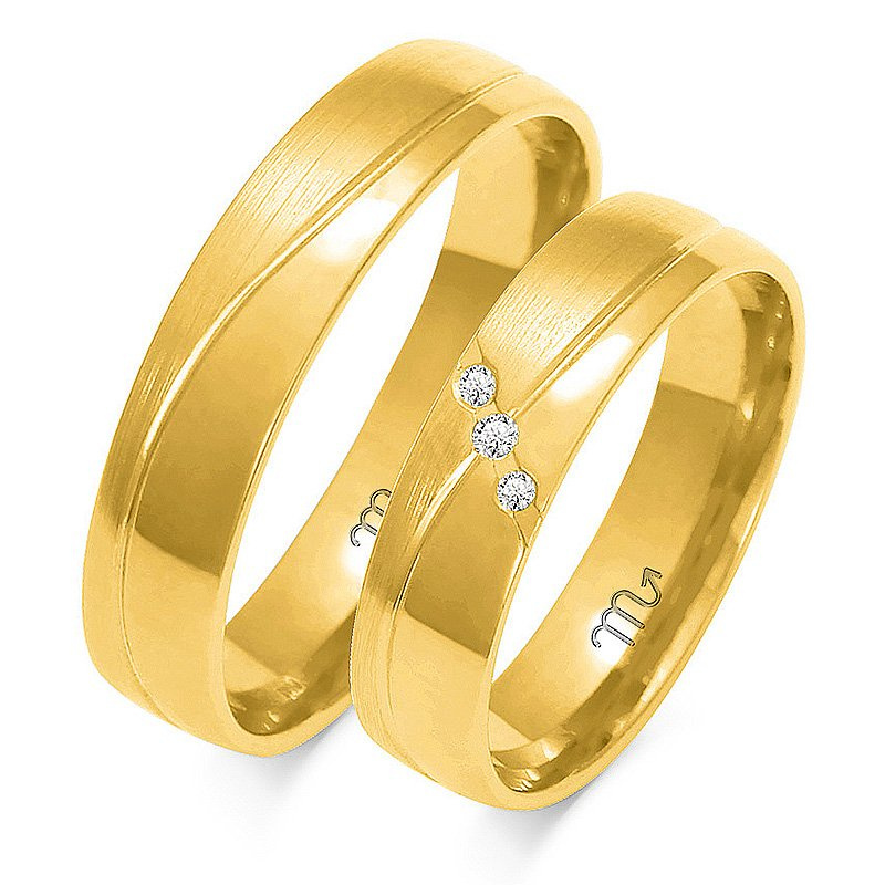 Obrączki ślubne półokrągłe 5mm z falą i kamienia dwukolorowe żółte i białe złoto próba 585