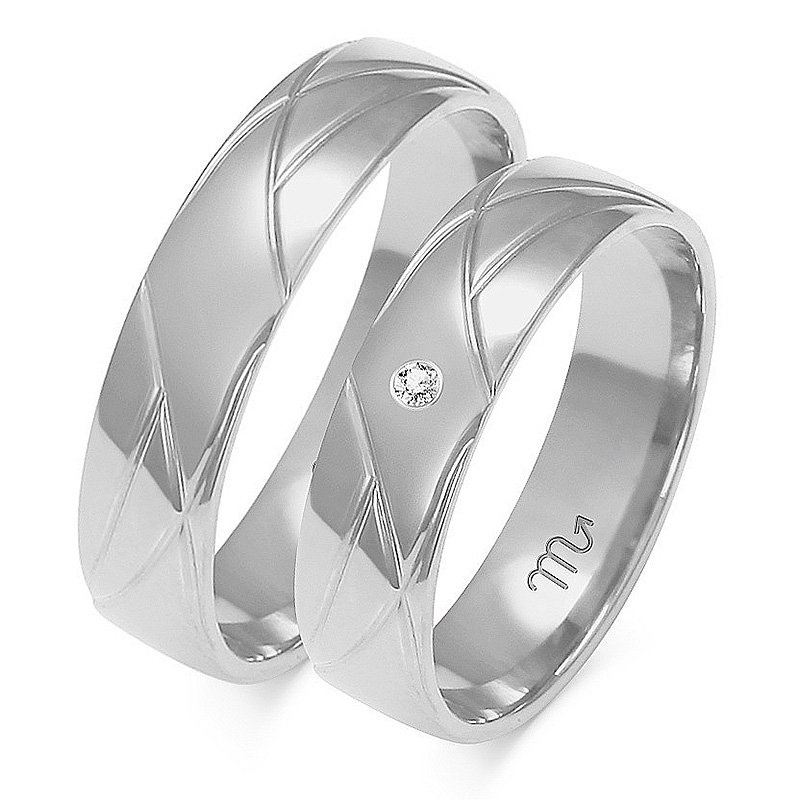 Obrączki ślubne półokrągłe 5mm z wzorem i kamieniem żółte złoto próba 585