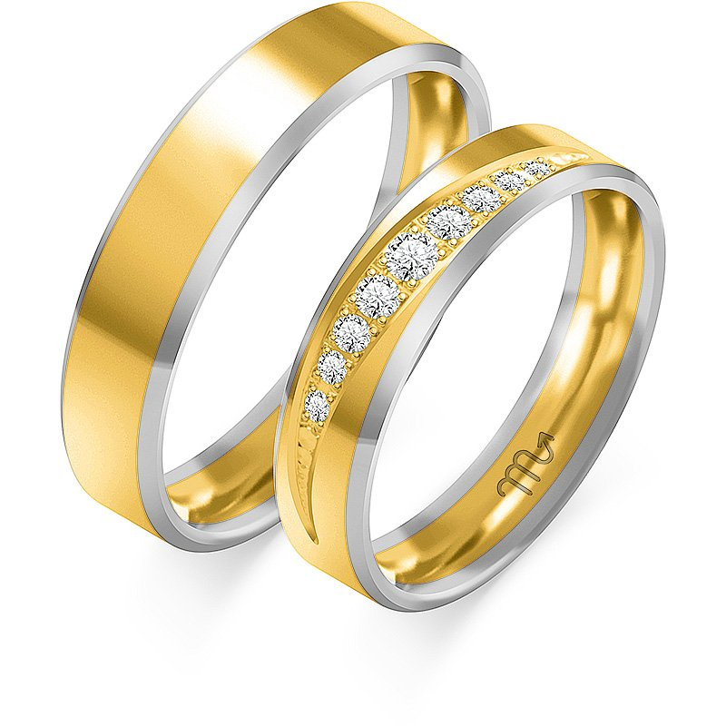 Obrączki ślubne fazowane z kamieniami 5mm złoto próba 585