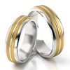 Obrączki ślubne półokrągłe z linią na środku 6mm dwukolorowe żółte i białe złoto próba 585