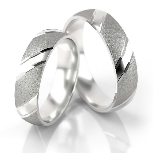 Półokrągłe obrączki ślubne ozdobne 5mm białe złoto próba 585