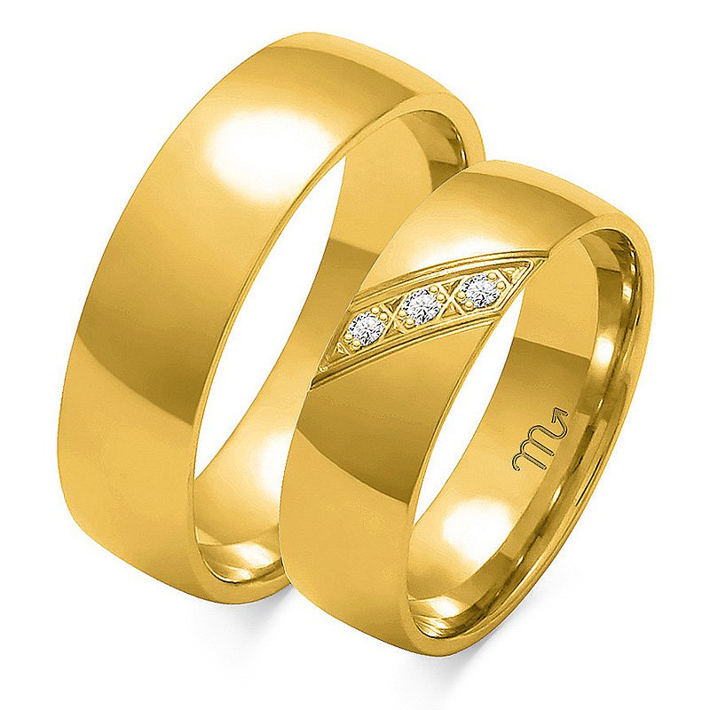 Obrączki ślubne z białego złota 6mm półokrągłe z kamieniami próba 585