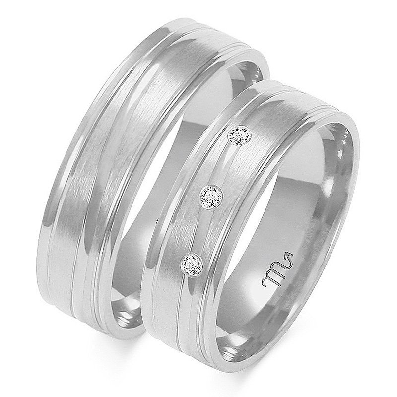 Obrączki ślubne płaskie 6mm z linią i kamieniami dwukolorowe białe i żółte złoto próba 585