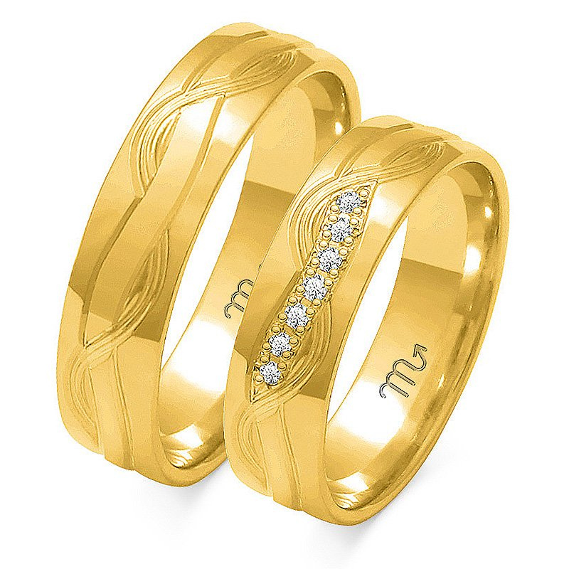 Obrączki ślubne z ozdobnymi falami 5,5mm dwukolorowe żółte i białe złoto próba 585