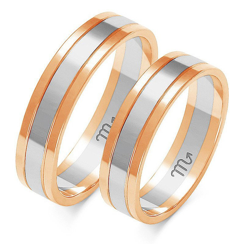 Obrączki ślubne płaskie 5mm dwukolorowe żółte i białe złoto próba 585