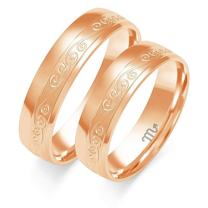 Obrączki ślubne półokrągłe ze wzorem 5,5mm półokrągłe dwukolorowe z żółtego i białego złota próba 585