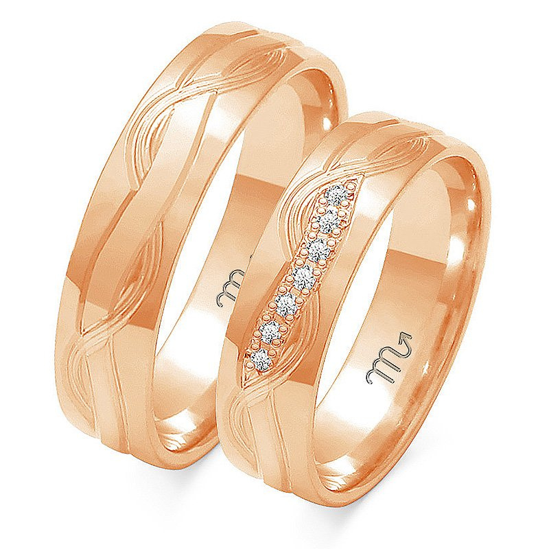 Obrączki ślubne z ozdobnymi falami 5,5mm dwukolorowe żółte i białe złoto próba 585