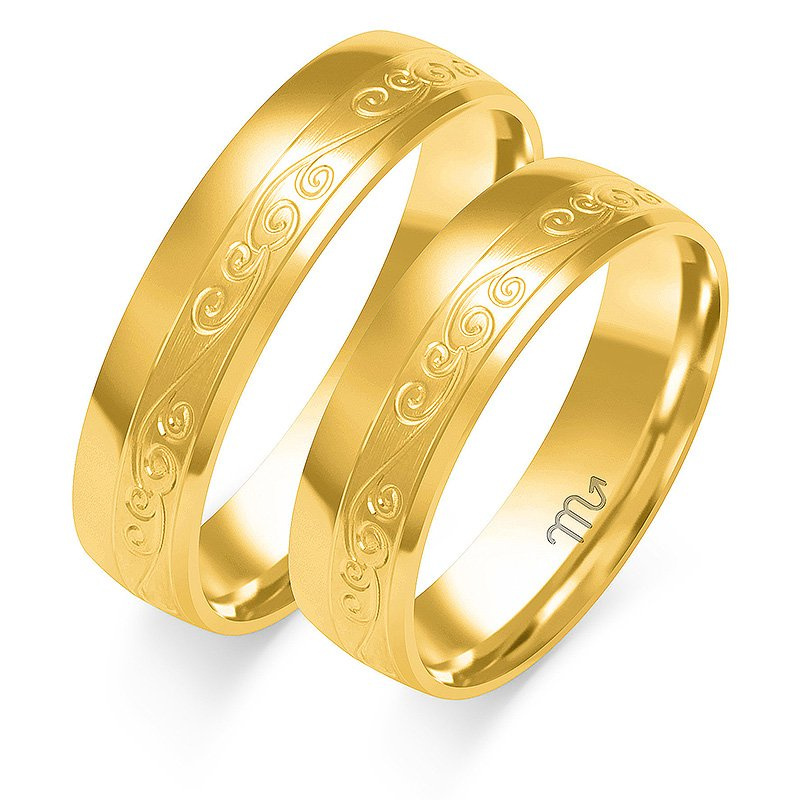 Obrączki ślubne półokrągłe ze wzorem 5,5mm półokrągłe dwukolorowe z żółtego i białego złota próba 585