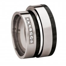 Płaska męska obrączka ślubna 6mm carbonowa z tytanem