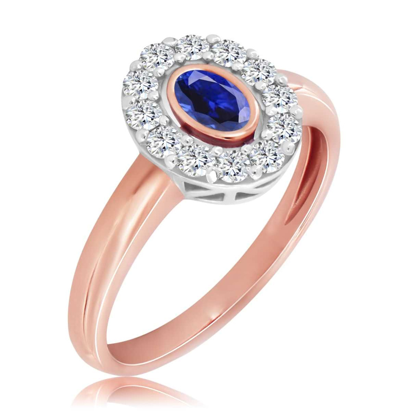 Pierścionek z różowego złota z szafirem i diamentami 