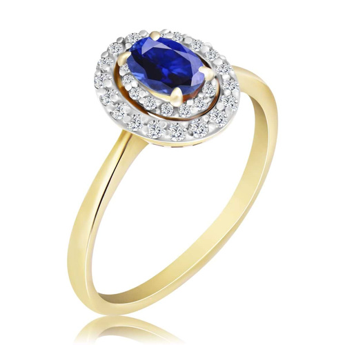 Żółty pierścionek z szafirem i diamentami
