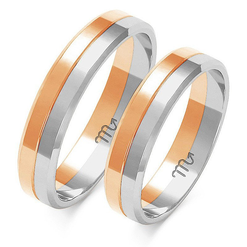 Obrączki ślubne płaskie fazowane 4,5mm dwukolorowe z żółtego i białego złota próba 585