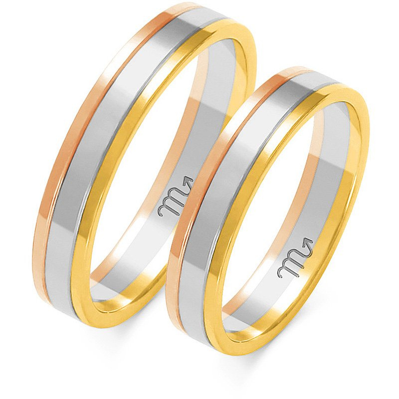 Obrączki ślubne płaskie 4mm dwukolorowe z żółtym i białym złotem próba 585