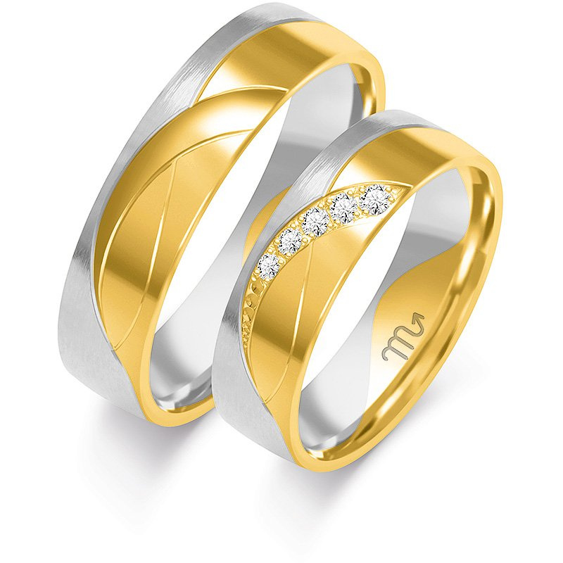 Nietypowe obrączki ślubne 5,5mm z kamieniami żółte złoto 585