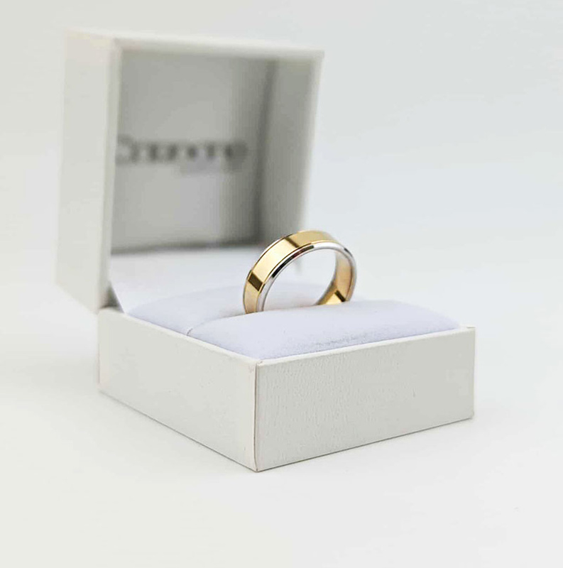 Złota obrączka 6mm dwukolorowa z białym złotem palladowym płaska fazowana