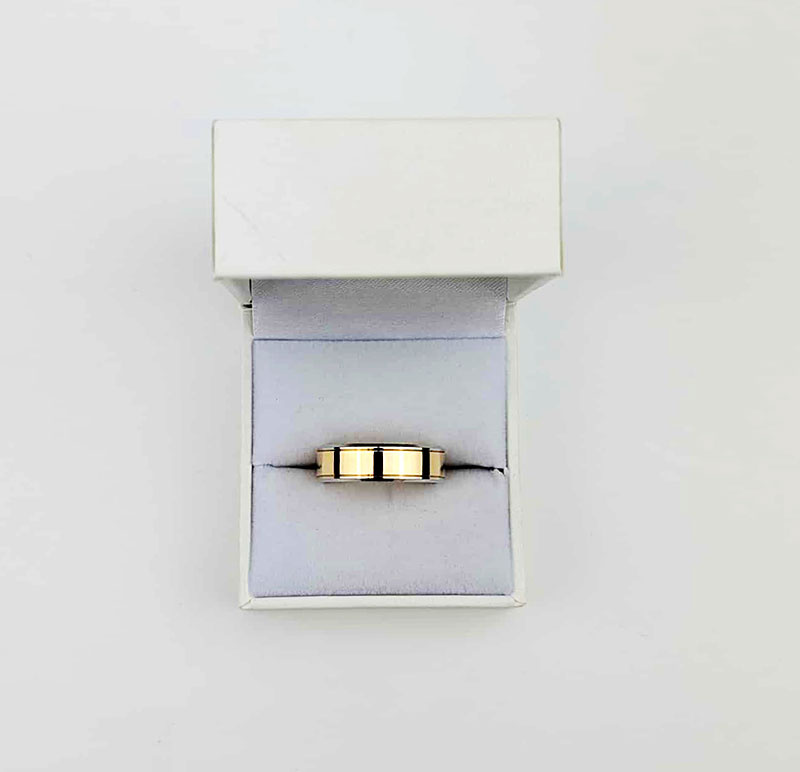 Złota obrączka 6mm dwukolorowa z białym złotem palladowym płaska fazowana