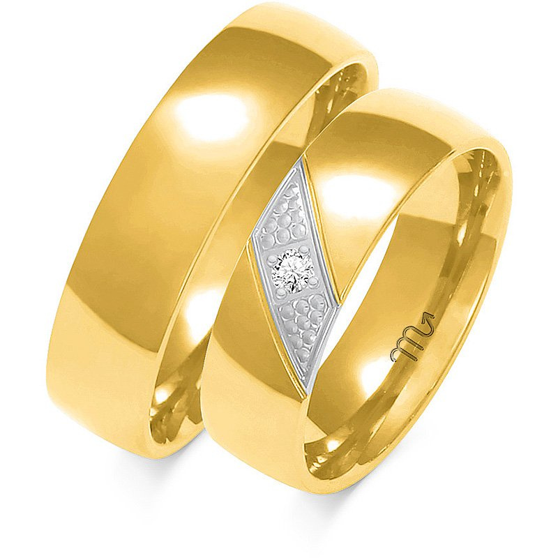 Obrączki ślubne półokrągłe 6mm z kamieniem próba 585