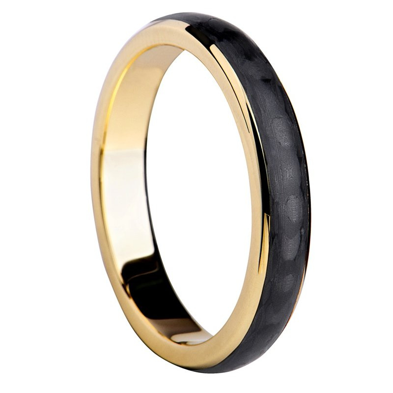 Obrączka męska carbonowa 4mm z żółtym złotem 585