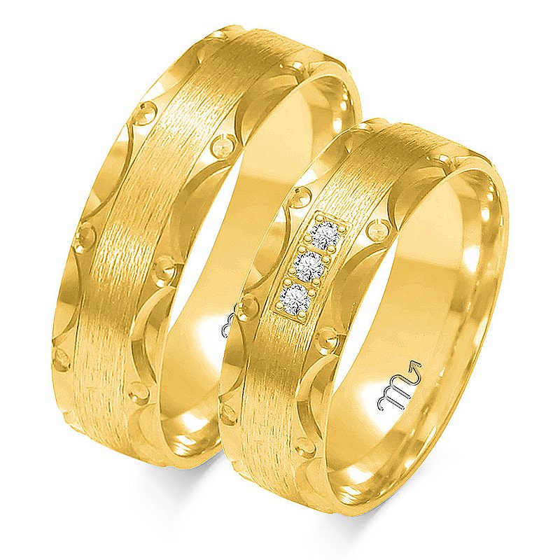 Obrączki ślubne płaskie 6mm bogato zdobione dwukolorowe żółte i białe złoto próba 585