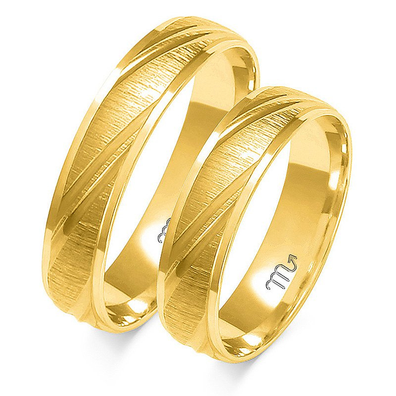 Obrączki ślubne z oryginalnym wzorem 5mm dwukolorowe białe i żółte złoto próba 585