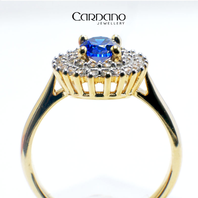 Pierścionek z szafirem i diamentami żółte złoto 585