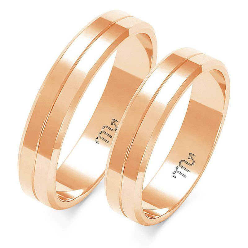 Obrączki ślubne płaskie fazowane 4,5mm dwukolorowe z żółtego i białego złota próba 585