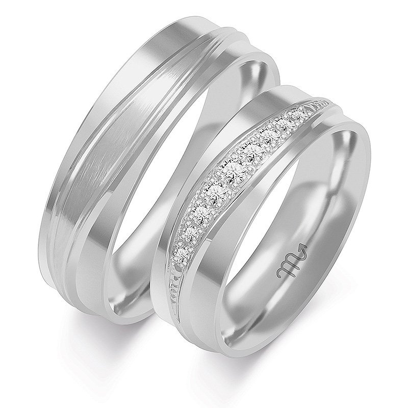 Obrączki ślubne 6mm z falami i kamieniami złote próba 585